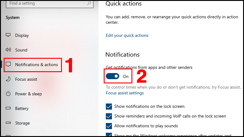 Cách bước để tắt thông báo trên Windows 10