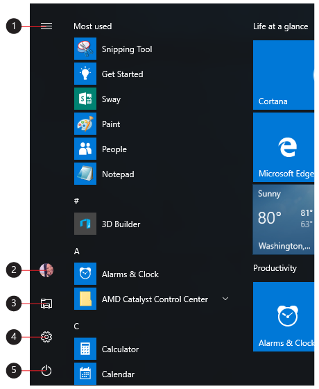 Cấu trúc menu bắt đầu trên Windows 10