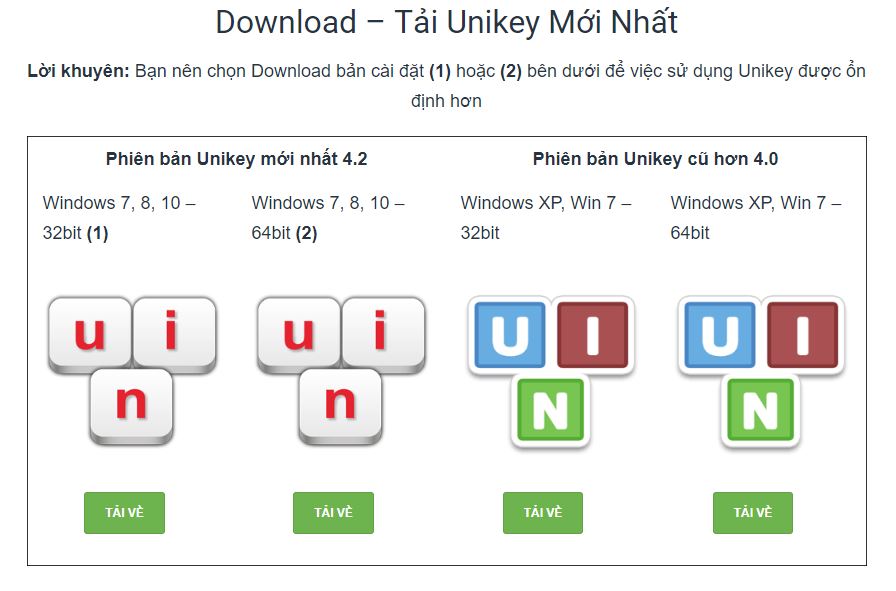 Lựa chọn bản Unikey phù hợp với máy tính